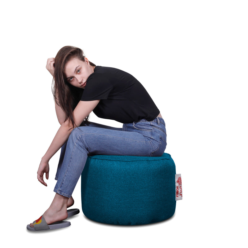 Style Homez ORGANIX Collection, Round Poof Bean Bag Ottoman Stool Large Size Berry Blue Color in Organic Jute Fabric, Filled with Beans Fillers