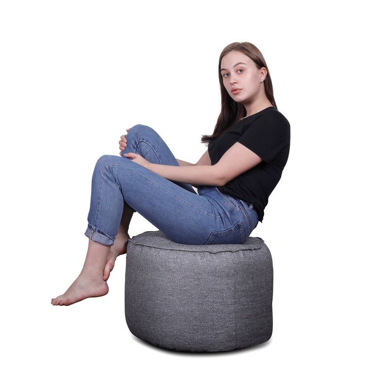 Style Homez ORGANIX Collection, Round Poof Bean Bag Ottoman Stool Large Size Grey Color in Organic Jute Fabric, Filled with Beans Fillers