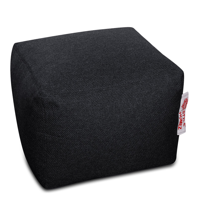 Style Homez ORGANIX Collection, Square Poof Bean Bag Ottoman Stool Large Size Black Color in Organic Jute Fabric, Filled with Beans Fillers