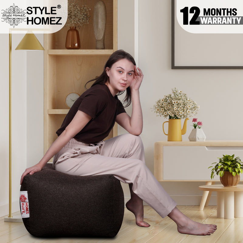 Style Homez ORGANIX Collection, Square Poof Bean Bag Ottoman Stool Large Size Brown Color in Organic Jute Fabric, Filled with Beans Fillers