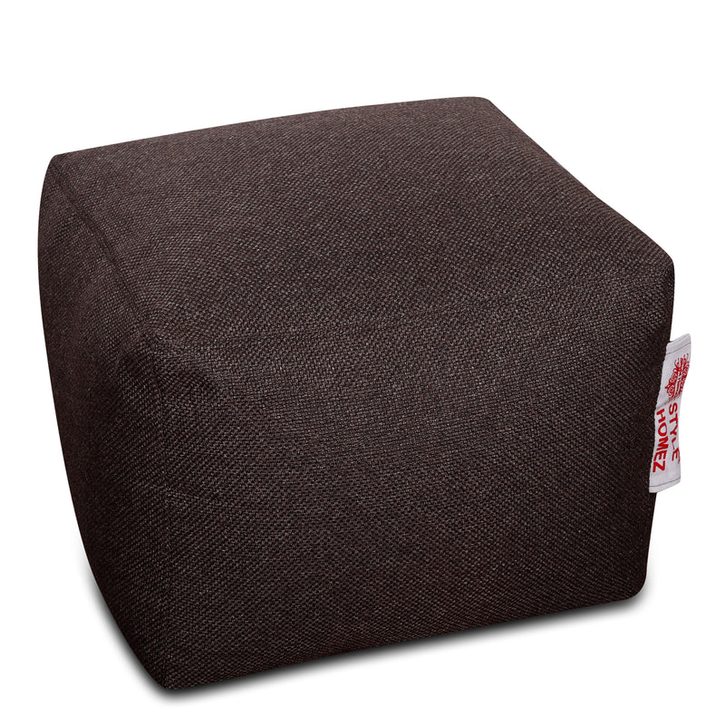 Style Homez ORGANIX Collection, Square Poof Bean Bag Ottoman Stool Large Size Brown Color in Organic Jute Fabric, Filled with Beans Fillers