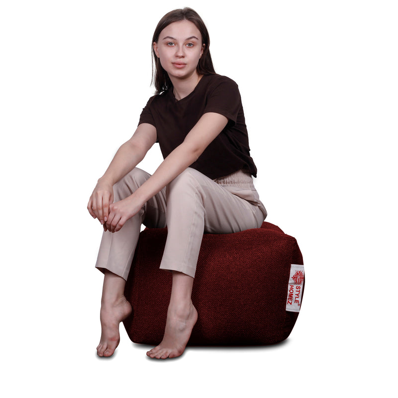 Style Homez ORGANIX Collection, Square Poof Bean Bag Ottoman Stool Large Size Crimson Red Color in Organic Jute Fabric, Filled with Beans Fillers