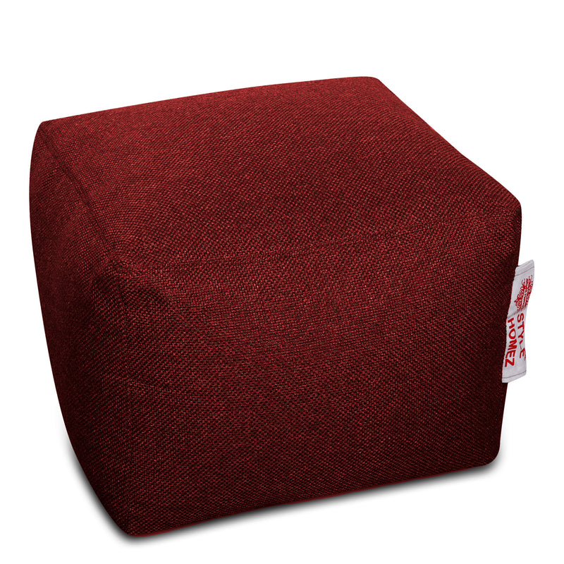 Style Homez ORGANIX Collection, Square Poof Bean Bag Ottoman Stool Large Size Crimson Red Color in Organic Jute Fabric, Filled with Beans Fillers