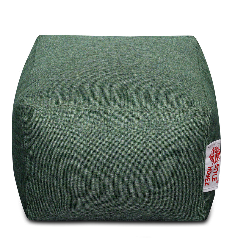 Style Homez ORGANIX Collection, Square Poof Bean Bag Ottoman Stool Large Size Green Color in Organic Jute Fabric, Filled with Beans Fillers