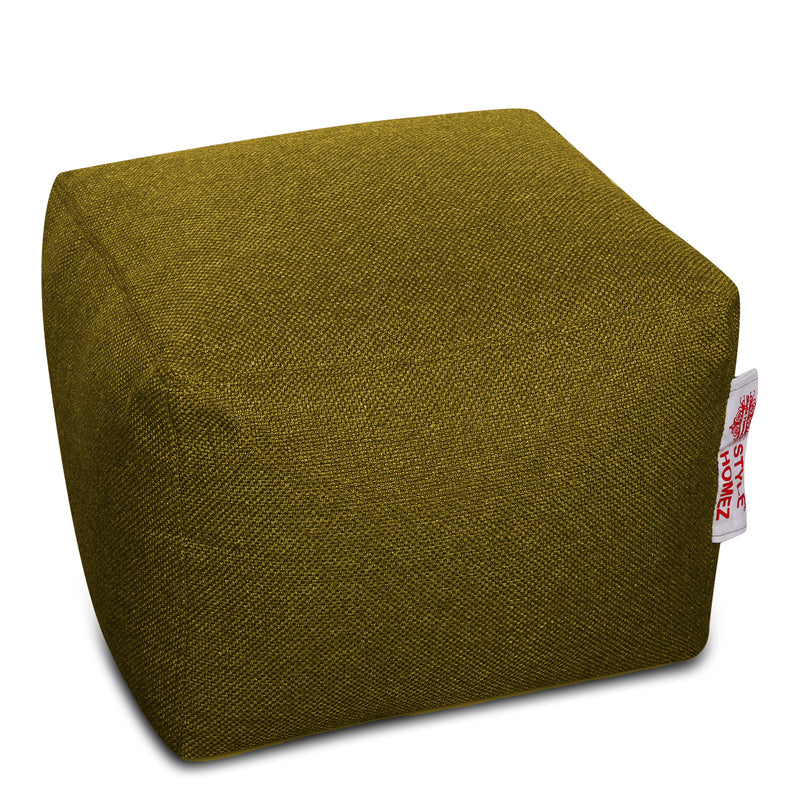Style Homez ORGANIX Collection, Square Poof Bean Bag Ottoman Stool Large Size Moss Green Color in Organic Jute Fabric, Filled with Beans Fillers
