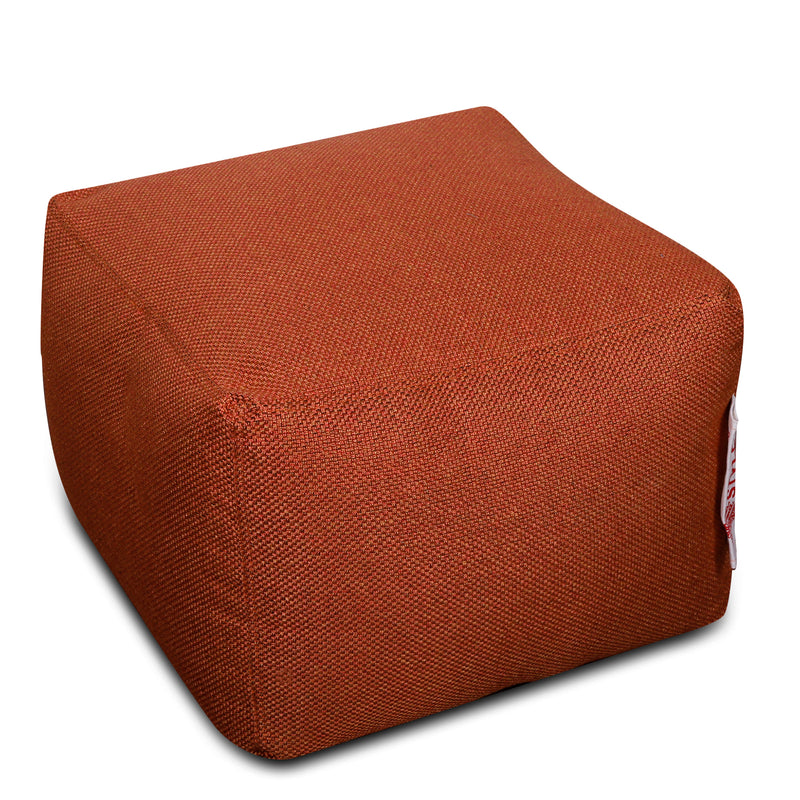 Style Homez ORGANIX Collection, Square Poof Bean Bag Ottoman Stool Large Size Orange Color in Organic Jute Fabric, Filled with Beans Fillers