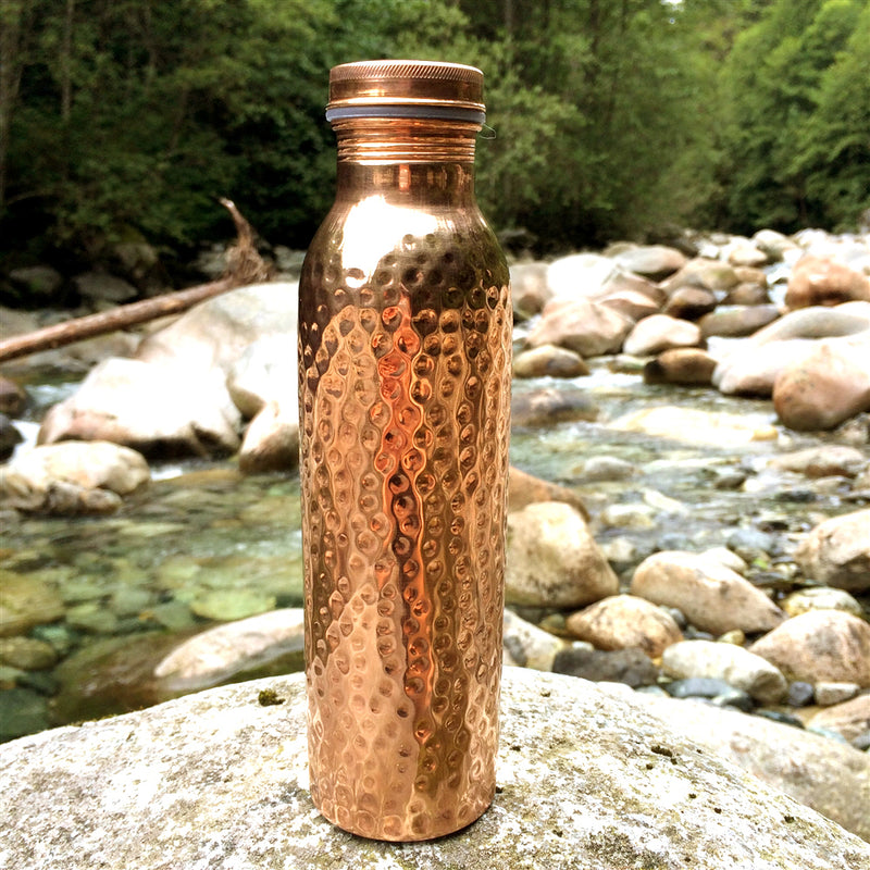 Style Homez Pure Handmade Copper Bottle 1000 ML Hammered Design Lacquer Coated Joint Free & Leak Proof with Ayurvedic Health Benefits (1 Litre)