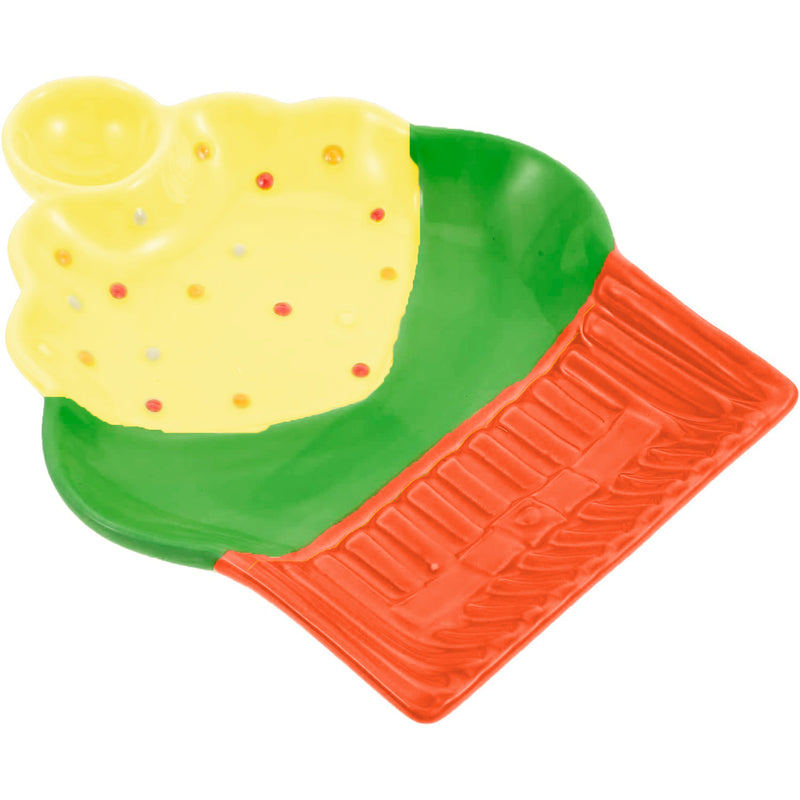 Style Homez Ceramic Cup Cake Snack Plate or Dessert Platter, Handmade & Microwave Safe, Orange, Green & Yellow Color (7.2 in x 5.6 in)