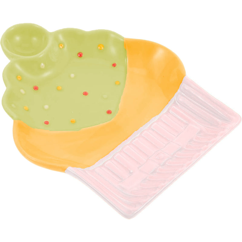 Style Homez Ceramic Cup Cake Snack Plate or Dessert Platter, Handmade & Microwave Safe, White, Yellow & Green Color (7.2 in x 5.6 in)