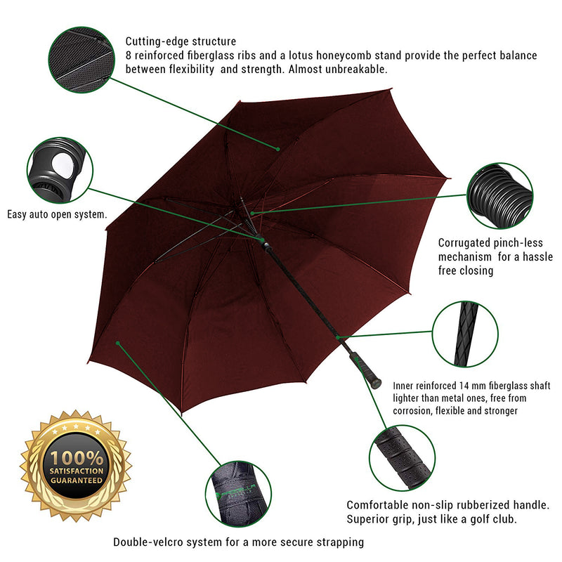 Style Homez Luxury Collection Extra Large Auto Open Single Canopy Golf Umbrella, Wind Proof Vent Canopy Black Red Color (150 cm | 60 inch)