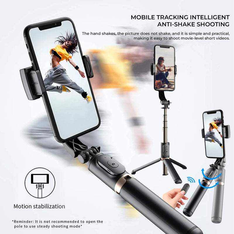 TXOR ALEX, One-AXIS Gimbal Stabilizer for Smartphone, Extendable Bluetooth Selfie Stick & Tripod, 1-AXIS Black Color