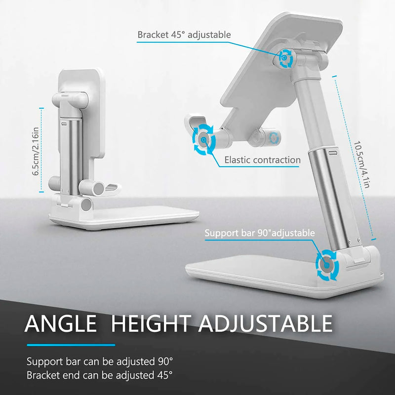 TXOR REX90, Portable Desktop, Height Adjustable and Foldable Smart Phone Stand Holder (Compatible : 4" - 12.9"), ABS Base White Color