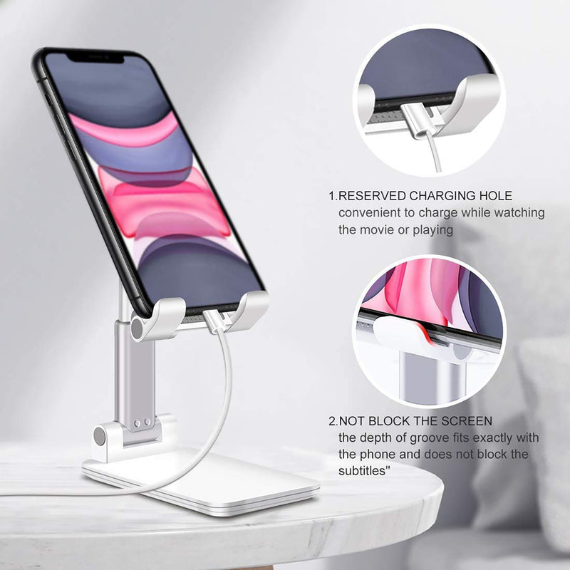 TXOR REX90, Portable Desktop, Height Adjustable and Foldable Smart Phone Stand Holder (Compatible : 4" - 12.9"), ABS Base White Color