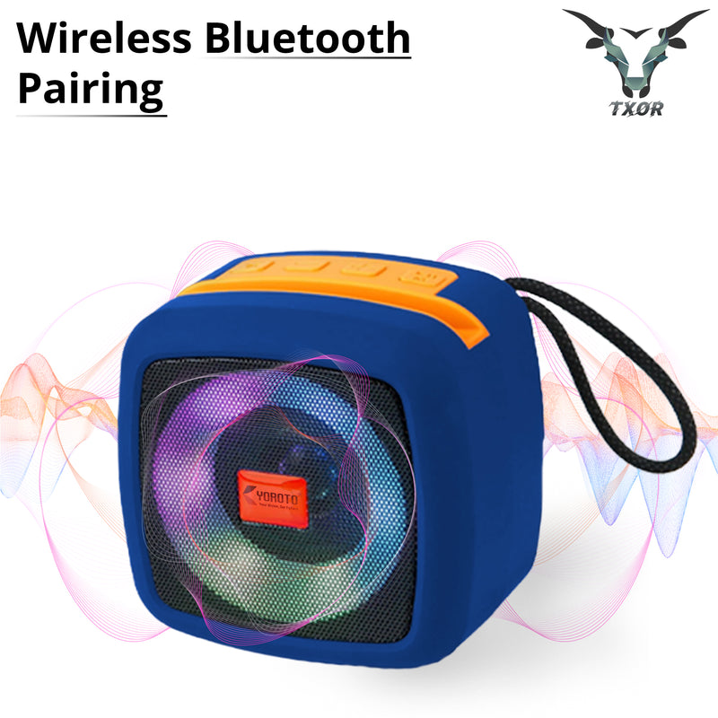 TXOR QUBE, 5W TWS Bluetooth Speaker with IPX5, Dynamic Powerful Bass and 1200 mAh Battery, USB, AUX and Memory Card Slot, Blue Color