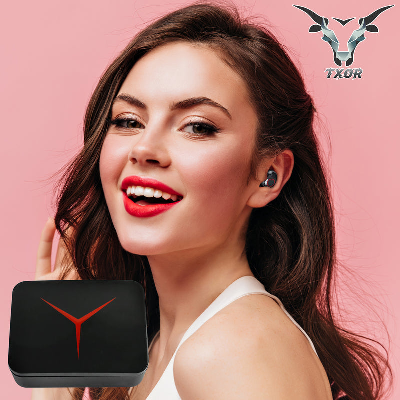 TXOR AQUA PRO TWS EARBUDS, IN-EAR v5.3 Bluetooth, IPX6 Splashproof & 100 hrs Playtime With LED Display and Noise Cancellation, Black Color and 1200 mAh Battery Bank