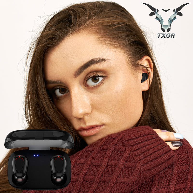 TXOR JUNIO TWS EARBUDS, IN-EAR v5.1 Bluetooth, IPX6 Splashproof & Upto 12 hrs Playtime with Hybrid Vocal Tech, Black Color