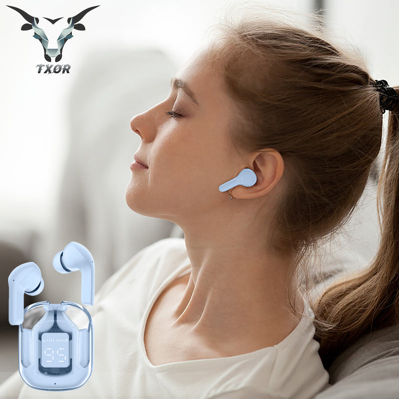 TXOR RACOON V1 TWS EARBUDS, IN-EAR v5.3 Bluetooth & Gaming LED Display , IPX6 Splashproof & 6 hrs Playtime, Baby Blue Color