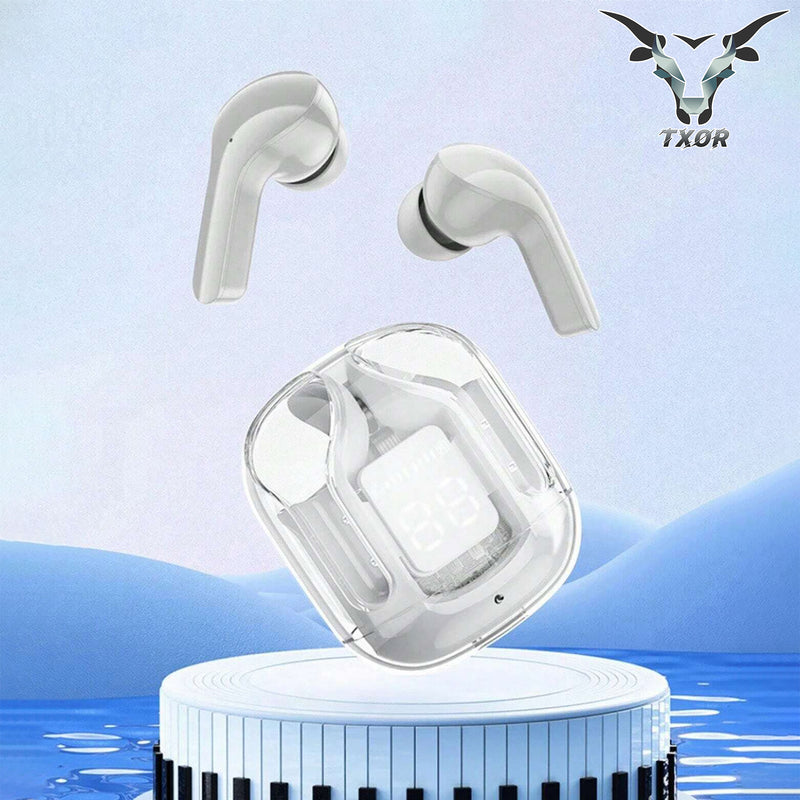 TXOR RACOON V1 TWS EARBUDS, IN-EAR v5.3 Bluetooth & Gaming LED Display , IPX6 Splashproof & 6 hrs Playtime, White Color