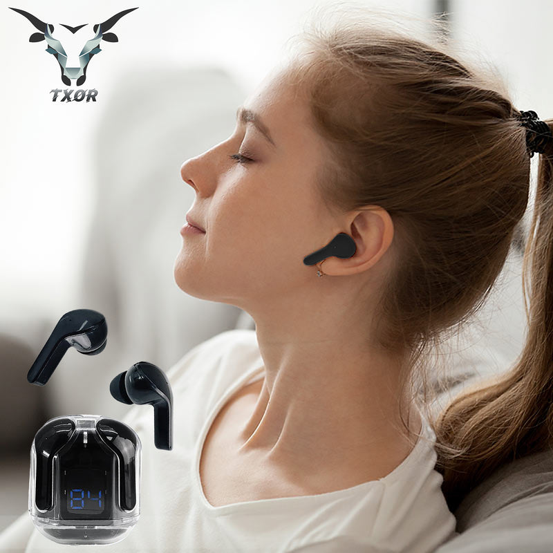 TXOR RACOON V1 TWS EARBUDS, IN-EAR v5.3 Bluetooth & Gaming LED Display , IPX6 Splashproof & 6 hrs Playtime, Black Color
