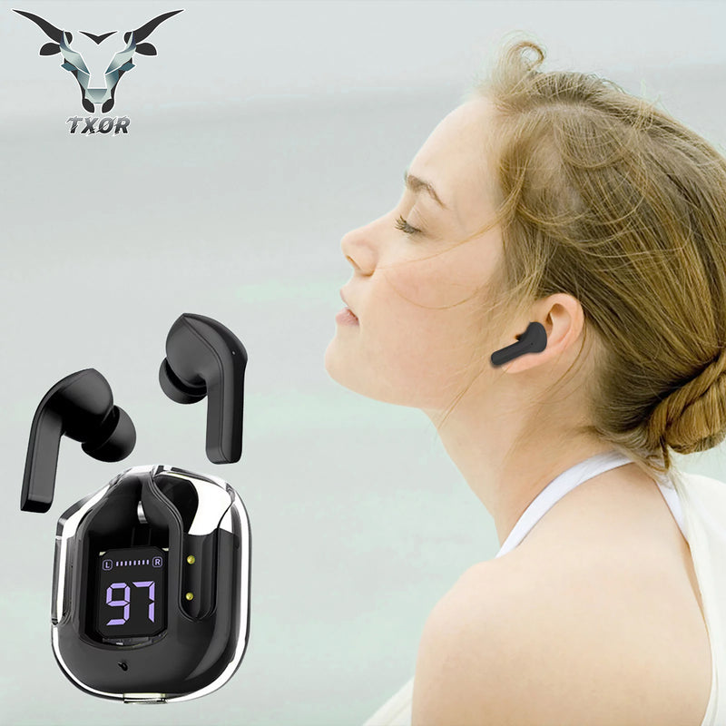 TXOR RACOON V1 TWS EARBUDS, IN-EAR v5.3 Bluetooth & Gaming LED Display , IPX6 Splashproof & 6 hrs Playtime, Black Color
