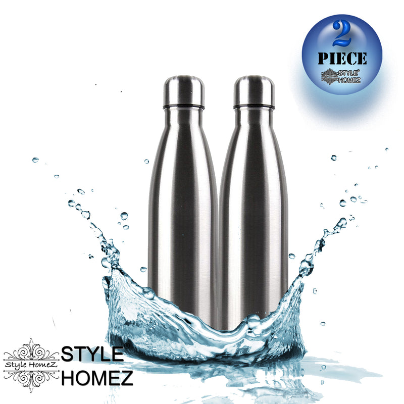 Style Homez Stainless Steel Fridge Water Bottle 750 ml Gym Sipper Silver Chrome Color - BPA Free, Food Grade Quality (Set of 2)