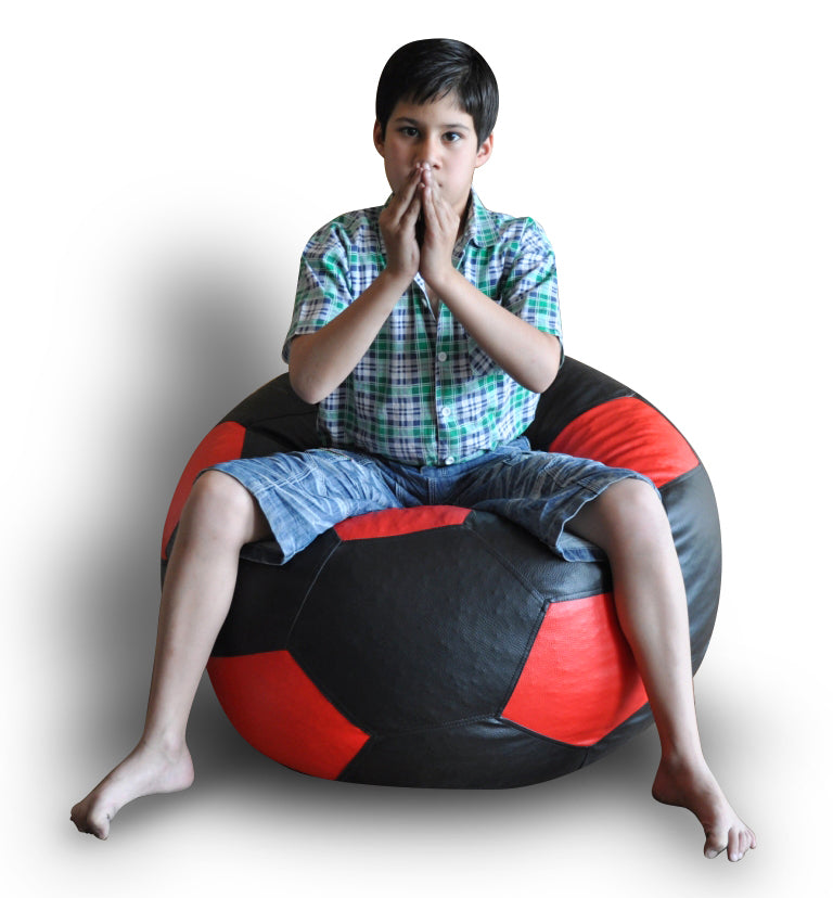 Style Homez Premium Leatherette Football Bean Bag XXL Size Black-Red Color Filled with Beans Fillers