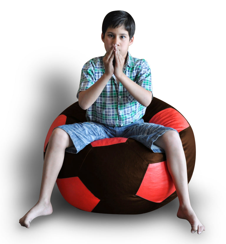 Style Homez Premium Leatherette Football Bean Bag XXL Size Chocolate Brown-Red Color Filled with Beans Fillers