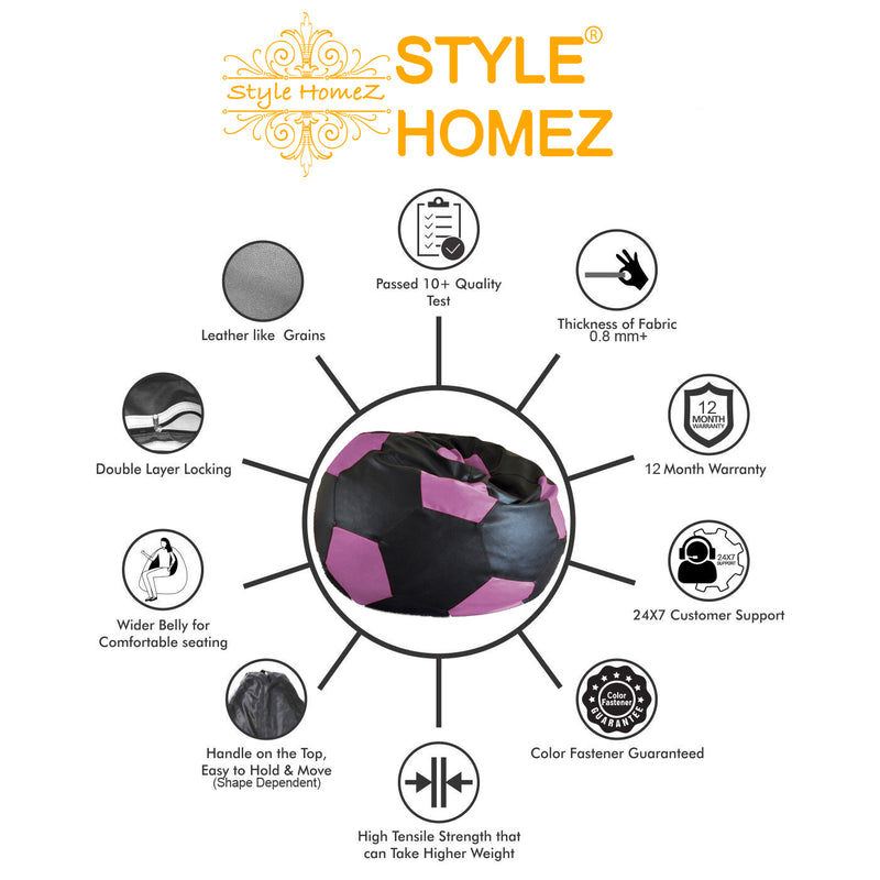 Style Homez Premium Leatherette Football Bean Bag XXL Size Black-Purple Color, Cover Only