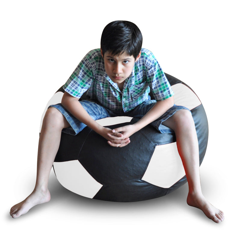 Style Homez Premium Leatherette Football Bean Bag XXL Size Black-White Color, Cover Only