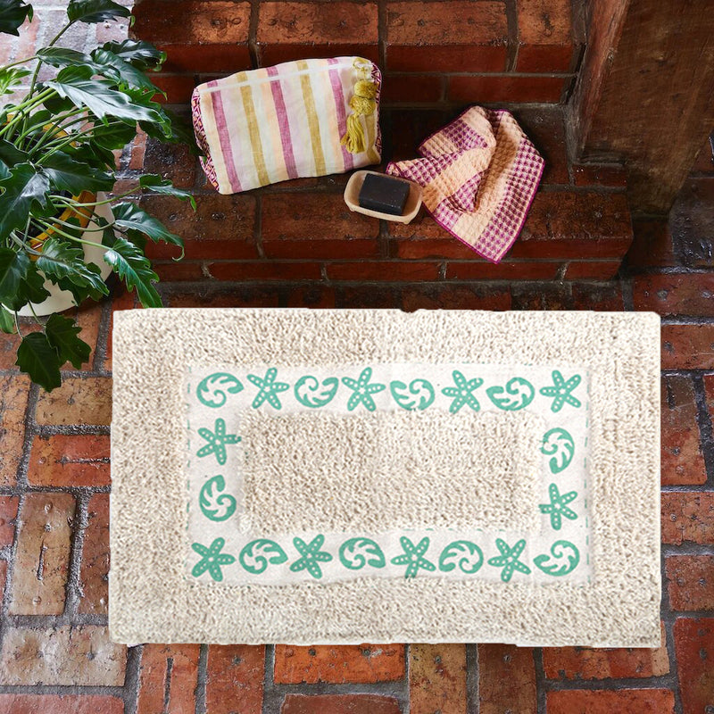 Style Homez Elegant 100%  Cotton Printed Bath Mat Medium Size  , Green Color and Premium Soft Fabric, 1 Piece