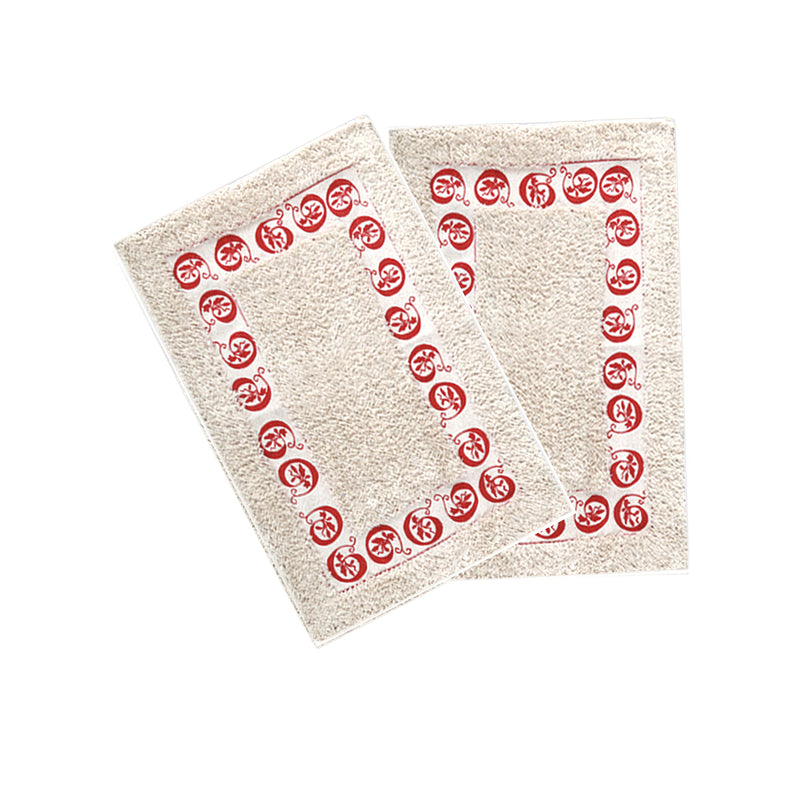 Style Homez Elegant 100%  Cotton Printed Bath Mat Medium Size  , Red Color and Premium Soft Fabric, Set of 2