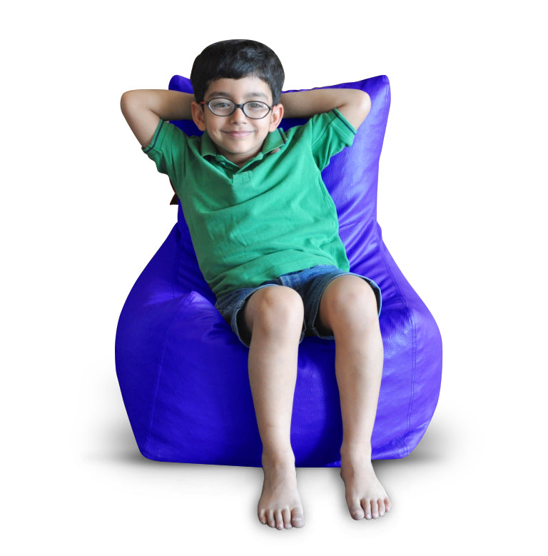 Style Homez Premium Leatherette Bean Bag L Size Chair Blue Color Filled with Beans Fillers