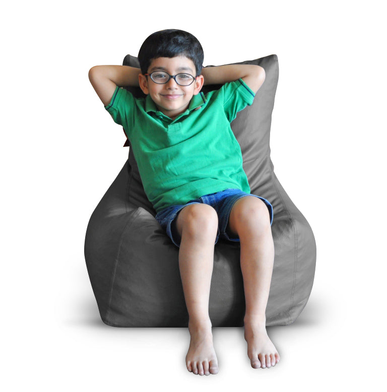 Style Homez Premium Leatherette Bean Bag L Size Chair Grey Color Filled with Beans Fillers