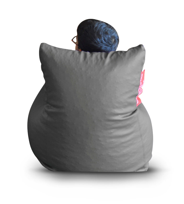 Style Homez Premium Leatherette Bean Bag L Size Chair Grey Color Filled with Beans Fillers