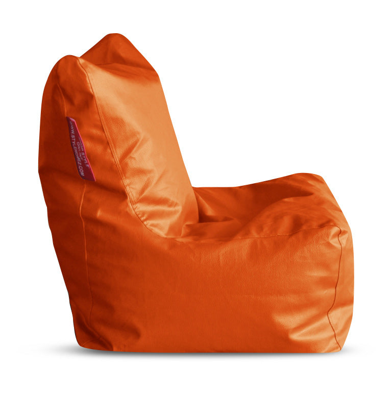 Style Homez Premium Leatherette XL Bean Bag Chair Orange Color Filled with Beans Fillers