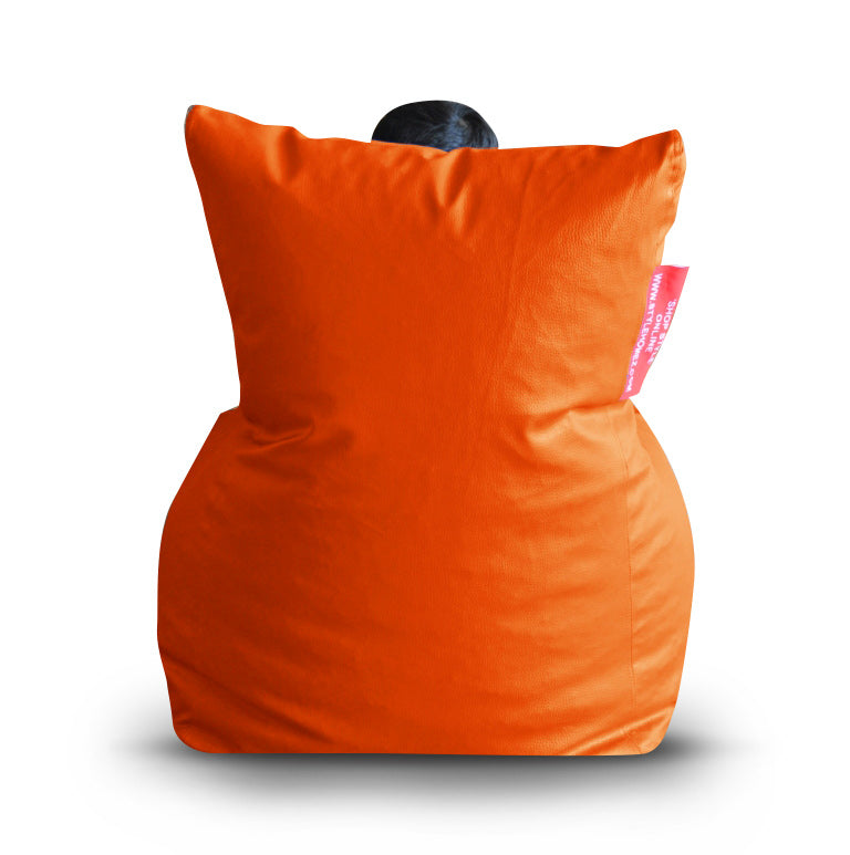 Style Homez Premium Leatherette XL Bean Bag Chair Orange Color Filled with Beans Fillers