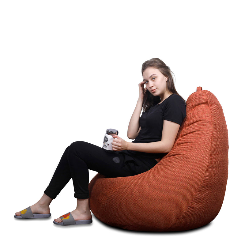 Style Homez ORGANIX Collection, Classic Bean Bag JUMBO SAC Size Orange Color in Organic Jute Fabric, Filled with Beans Fillers