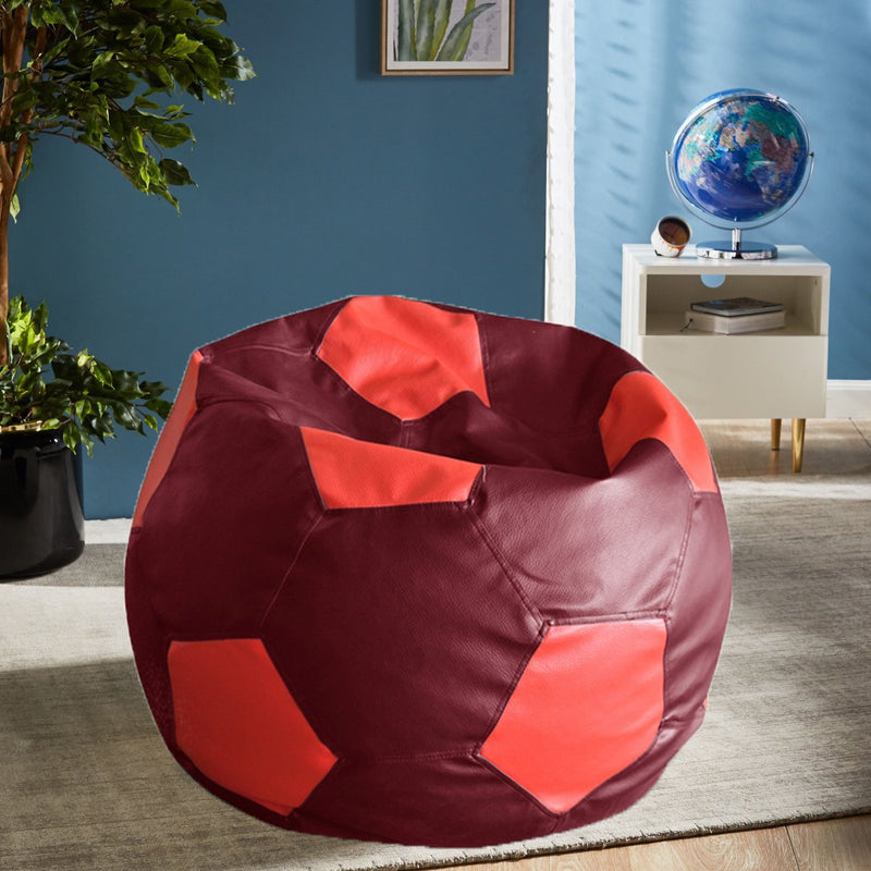 Style Homez Premium Leatherette Football Bean Bag XXL Size Maroon-Red Color Filled with Beans Fillers