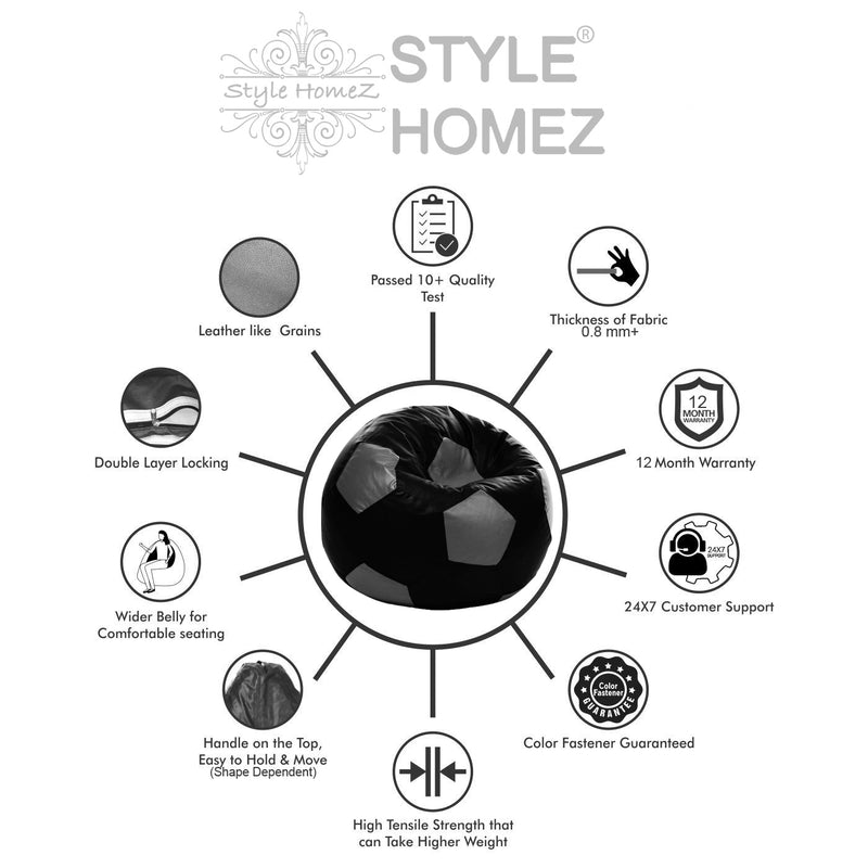 Style Homez Premium Leatherette Football Bean Bag XXXL Size Black-Green Color, Cover Only