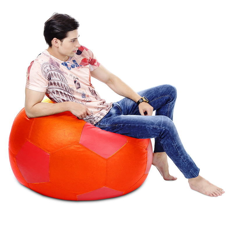 Style Homez Premium Leatherette Football Bean Bag XXXL Size Orange-Red Color, Cover Only