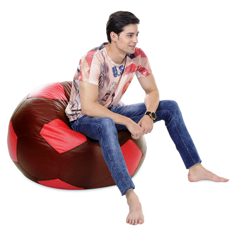Style Homez Premium Leatherette Football Bean Bag XXXL Size Tan-Red Color, Cover Only