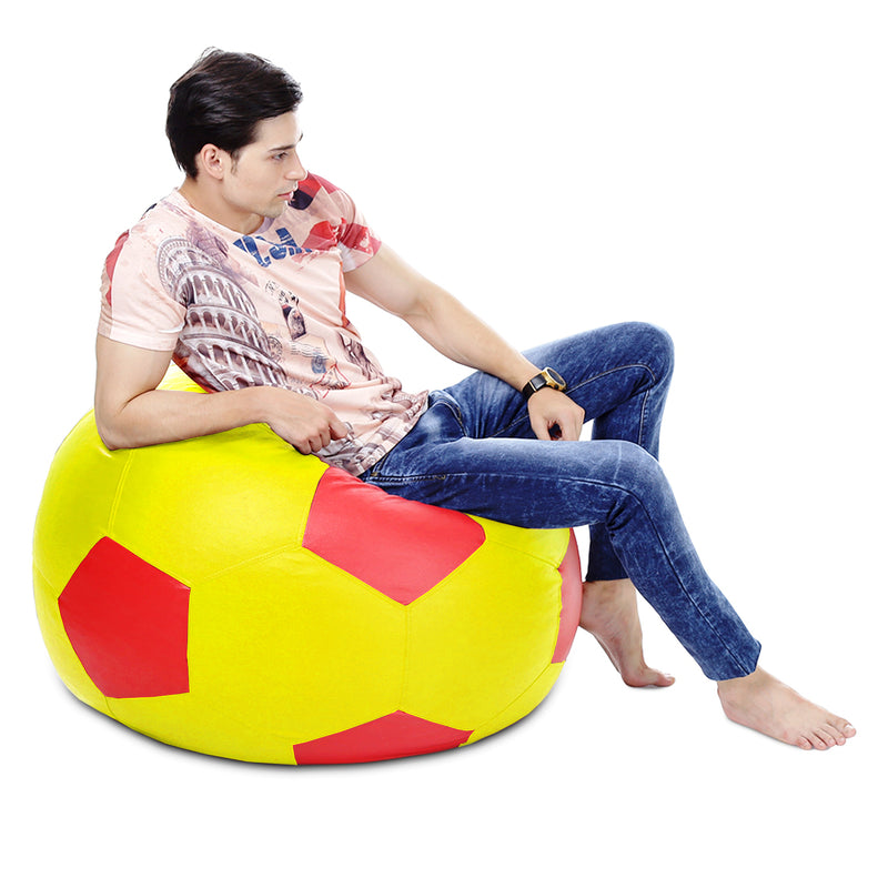 Style Homez Premium Leatherette Football Bean Bag XXXL Size Yellow-Red Color, Cover Only