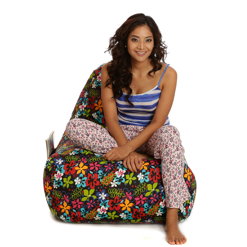Style Homez Hackey Cotton Canvas Floral Printed Bean Bag XXL Size Cover Only