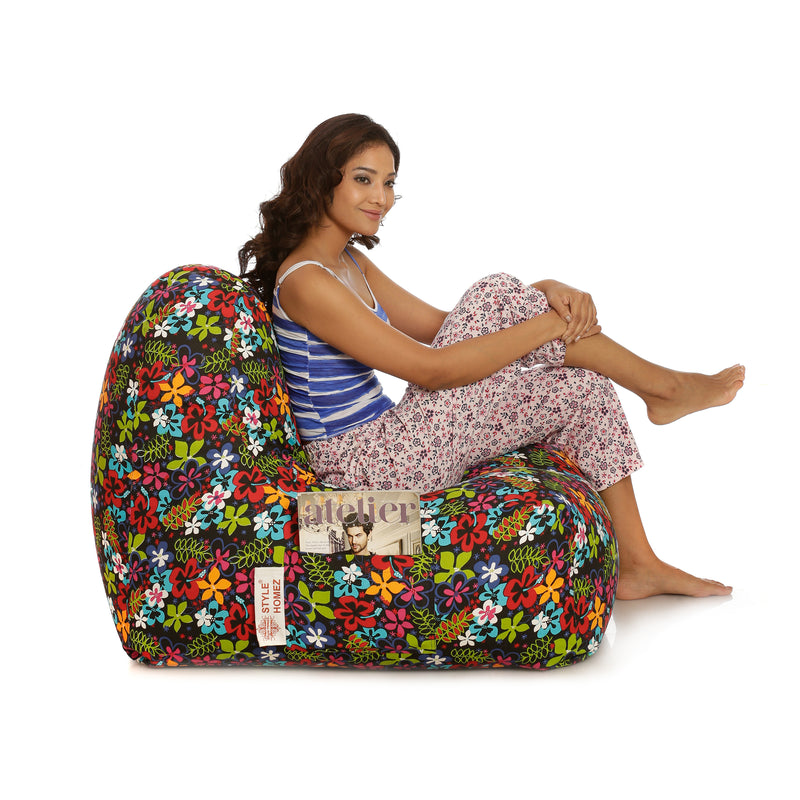 Style Homez Hackey Cotton Canvas Floral Printed Bean Bag XXL Size Cover Only