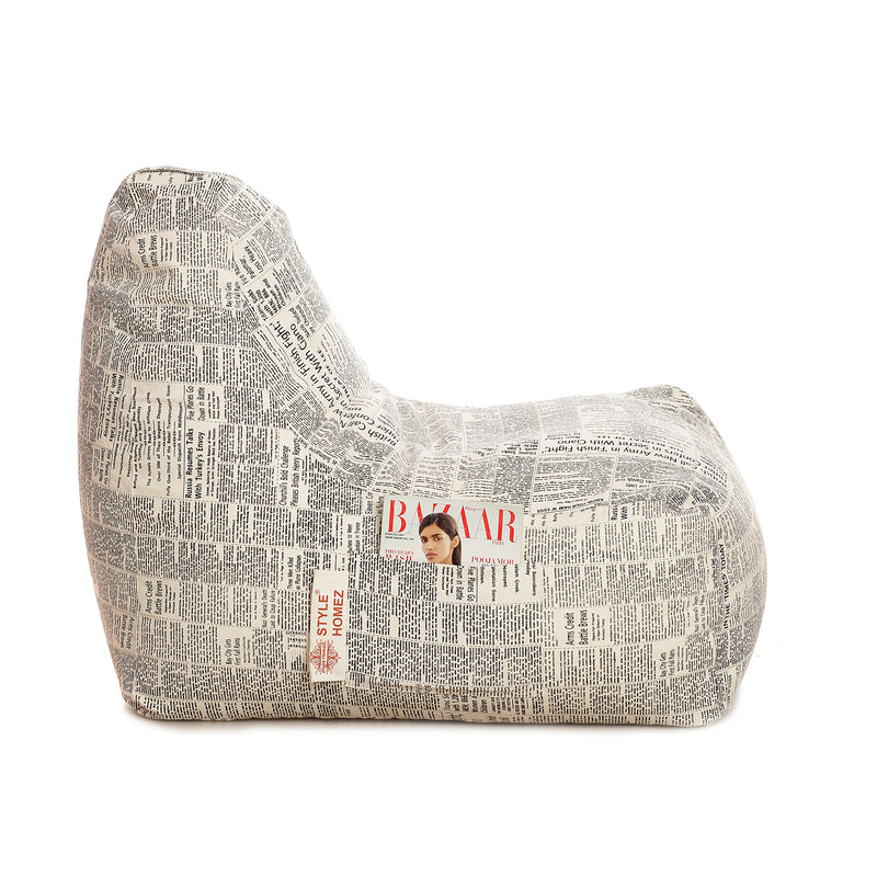 Style Homez Hackey Cotton Canvas Newspaper Printed Bean Bag XXL Size Cover Only