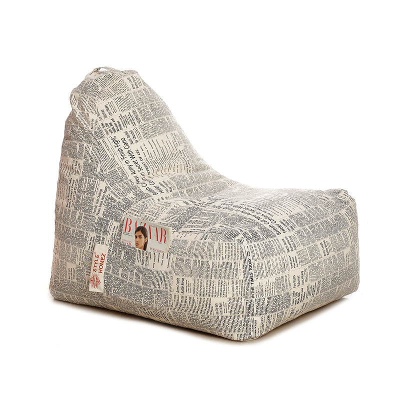 Style Homez Hackey Cotton Canvas Newspaper Printed Bean Bag XXL Size Cover Only