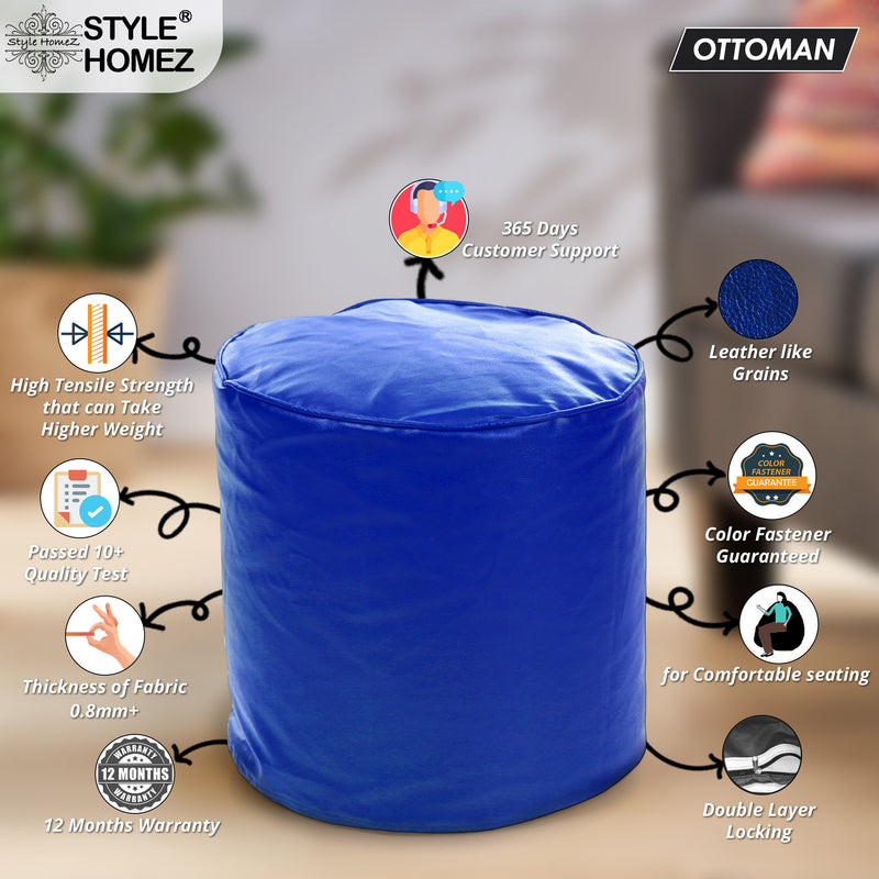 Style Homez Premium Leatherette Classic Poof Bean Bag Ottoman Stool Large Size Royal Blue Color Filled with Beans Fillers
