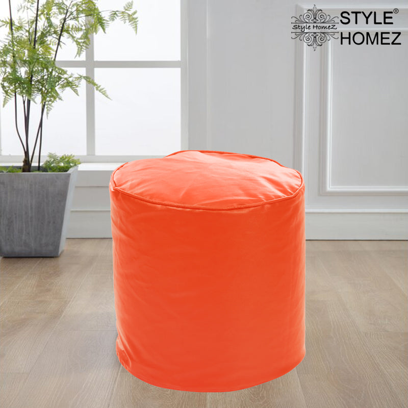 Style Homez Premium Leatherette Classic Poof Bean Bag Ottoman Stool Large Size Orange Color Filled with Beans Fillers