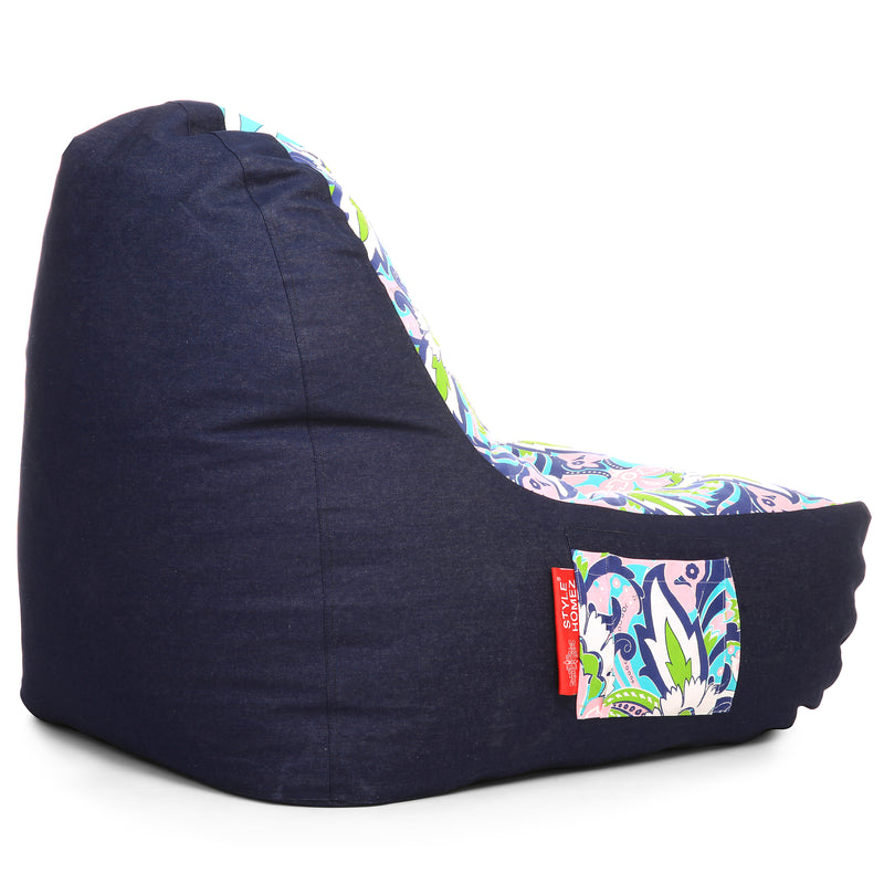 Style Homez Urban Design Denim Canvas Floral Printed Chair Bean Bag XXL Size Filled with Beans Fillers