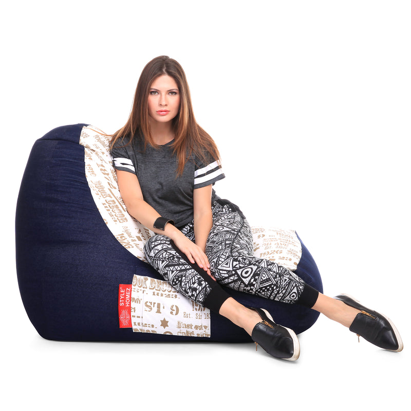 Style Homez Urban Design Denim Canvas Abstract Printed Chair Bean Bag XXL Size Filled with Beans Fillers
